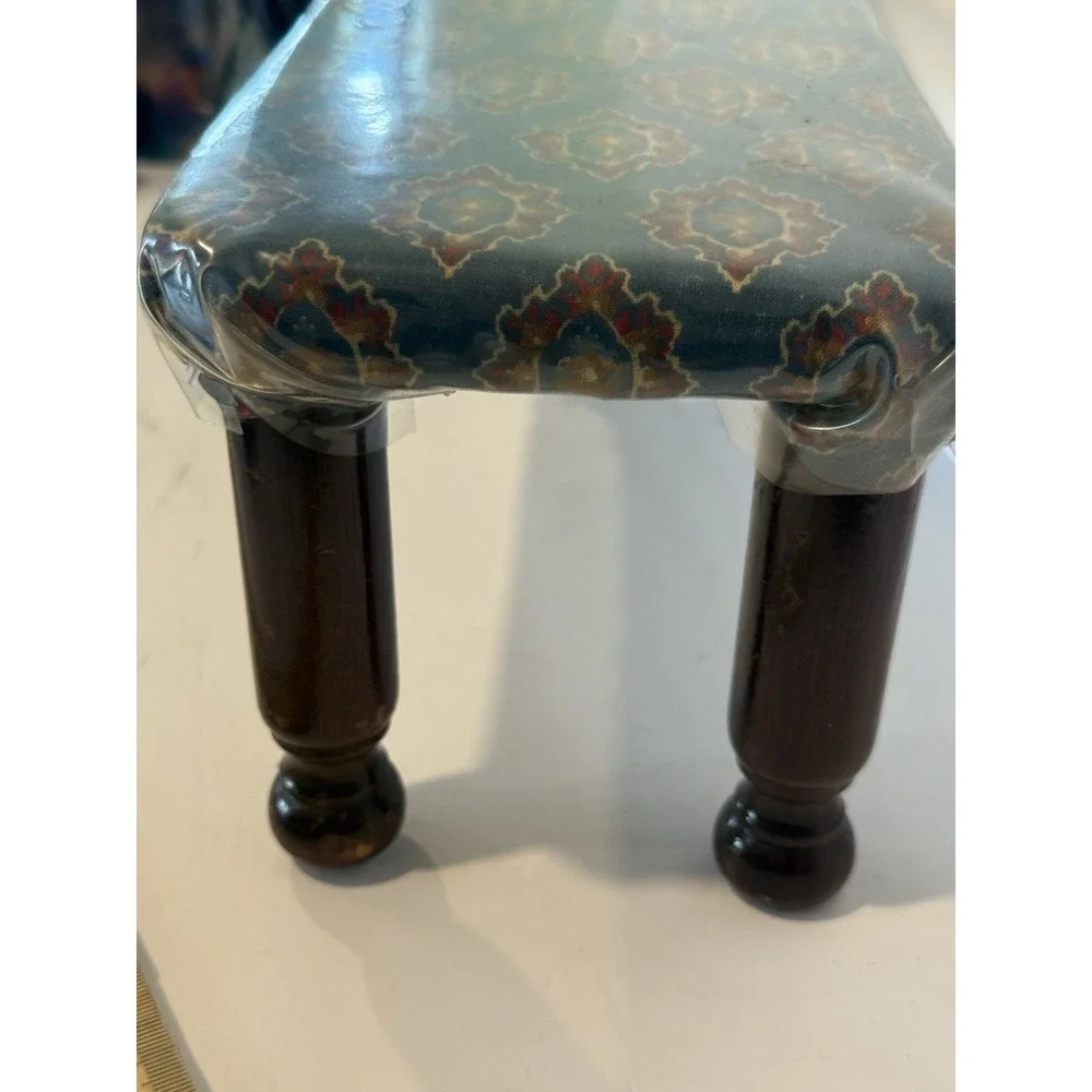 Vintage Small Wood Bench Upholstered Kitchen Shelf Riser Boho Display Stool Mini